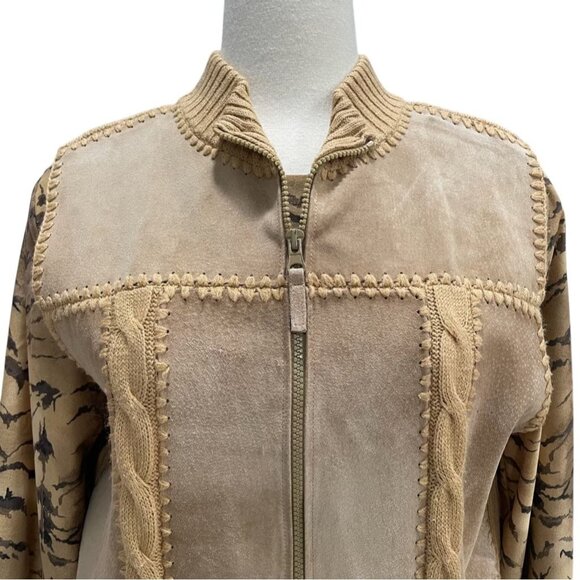 Designers Studio Suede & Knit Jacket L Ramie Acrylic Womens Beige - Picture 11 of 12